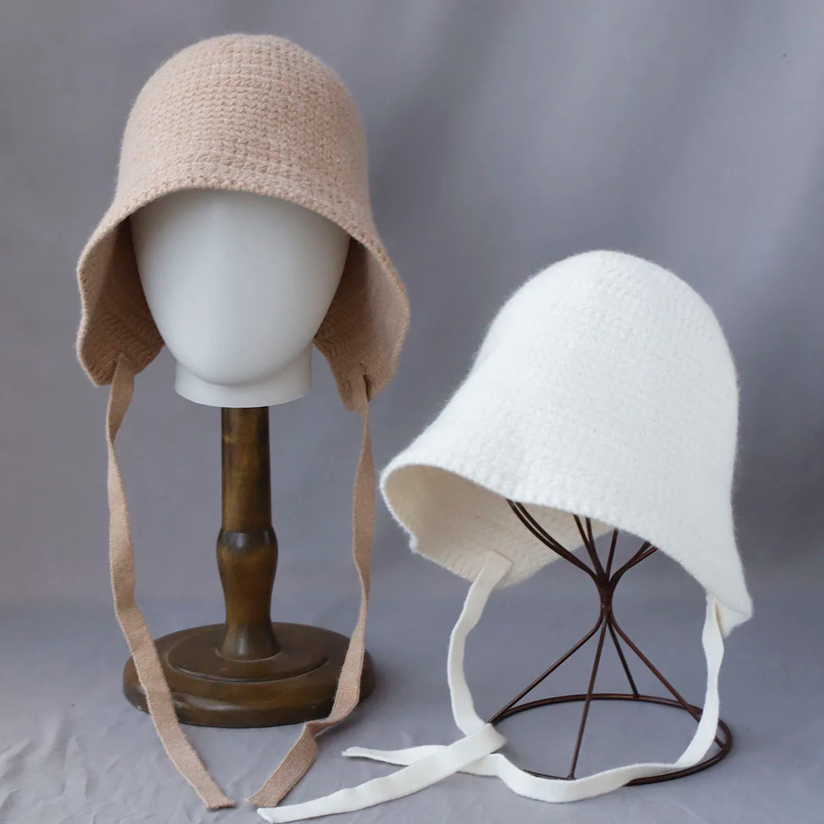 Solid Color Wool Knitted Winter Bucket Hat