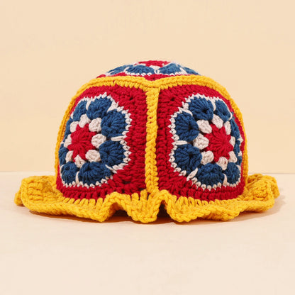 Women's Ethnic Flower Knitted Bucket Hat
