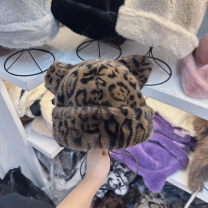 Korean Leopard Plush Fur Bucket Hat