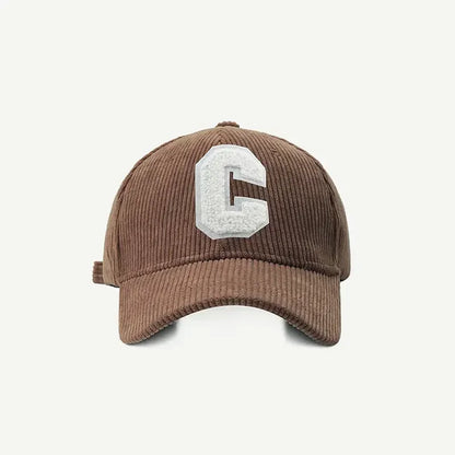 Corduroy Letter C Winter Baseball Cap