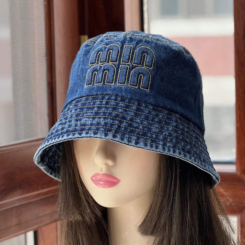 Fashion Letter Denim Reversible Bucket Hat