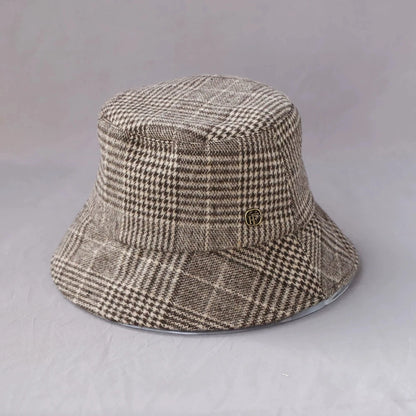 British Checkerboard Wool Wide Brim Bucket Hat