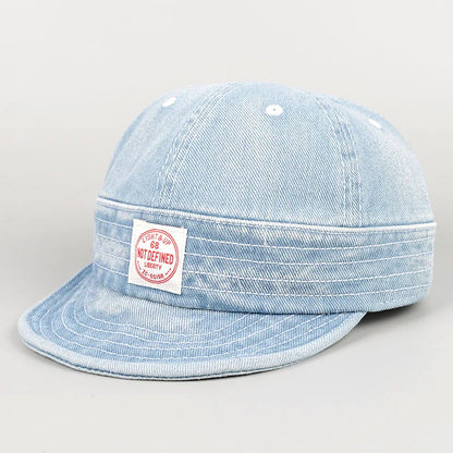Korean Japanese Vintage Denim Short Brim Snapback Cap