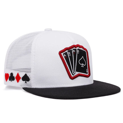 Unisex Poker Card A Four Embroidery Flat Brim Hip Hop Baseball Cap