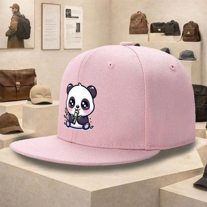 Cute Panda Eating Bamboo Flat Brim Snapback Cap