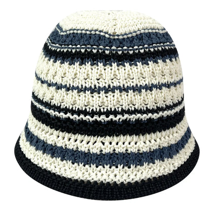Womens Colorful Striped Knitted Travel Bucket Hat
