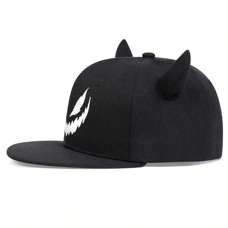 Unisex Smiling Face And Cow Horn Personality Hip-hop Hats