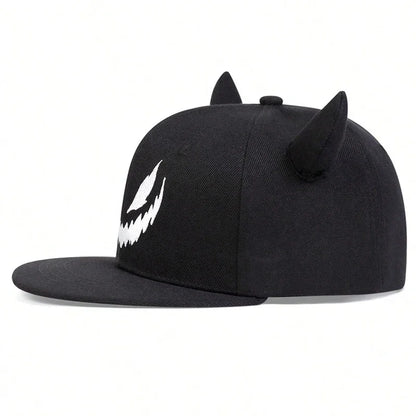 Unisex Smiling Face And Cow Horn Personality Hip-hop Hats