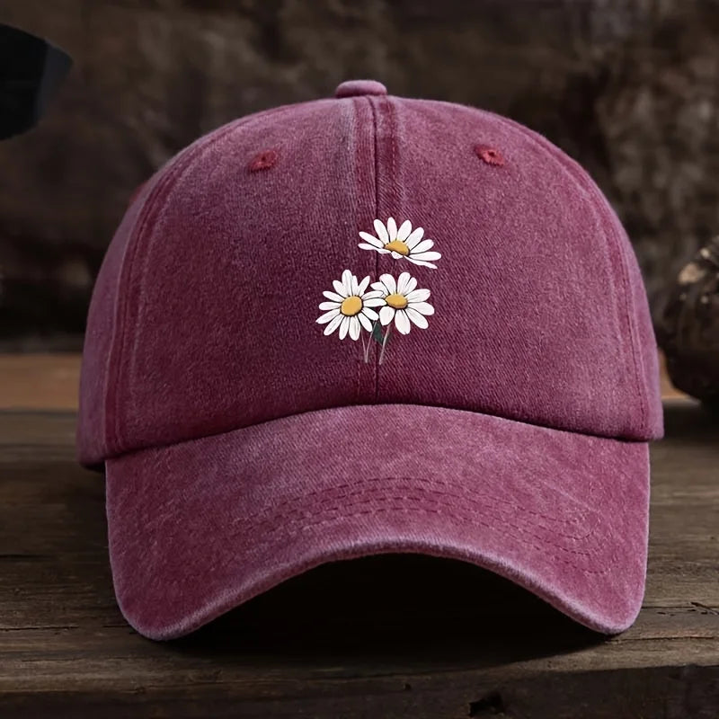 Unisex Daisy Print Duckbill Cap