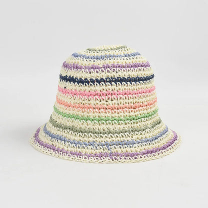 USPOP Striped Summer Straw Bucket Hat