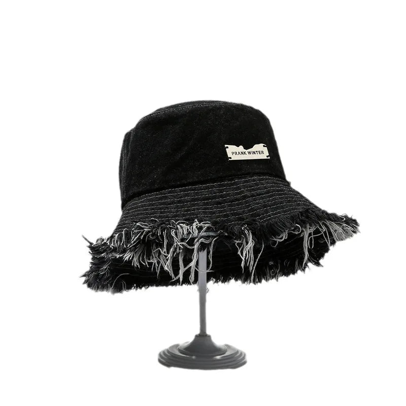 Washed Denim Wide Brim Bucket Hat