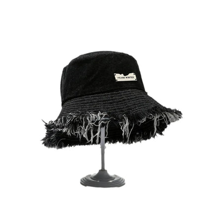 Washed Denim Wide Brim Bucket Hat