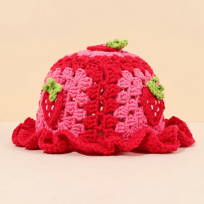 Cute Red Strawberry Sweet Handmade Knitted Fisherman Hat