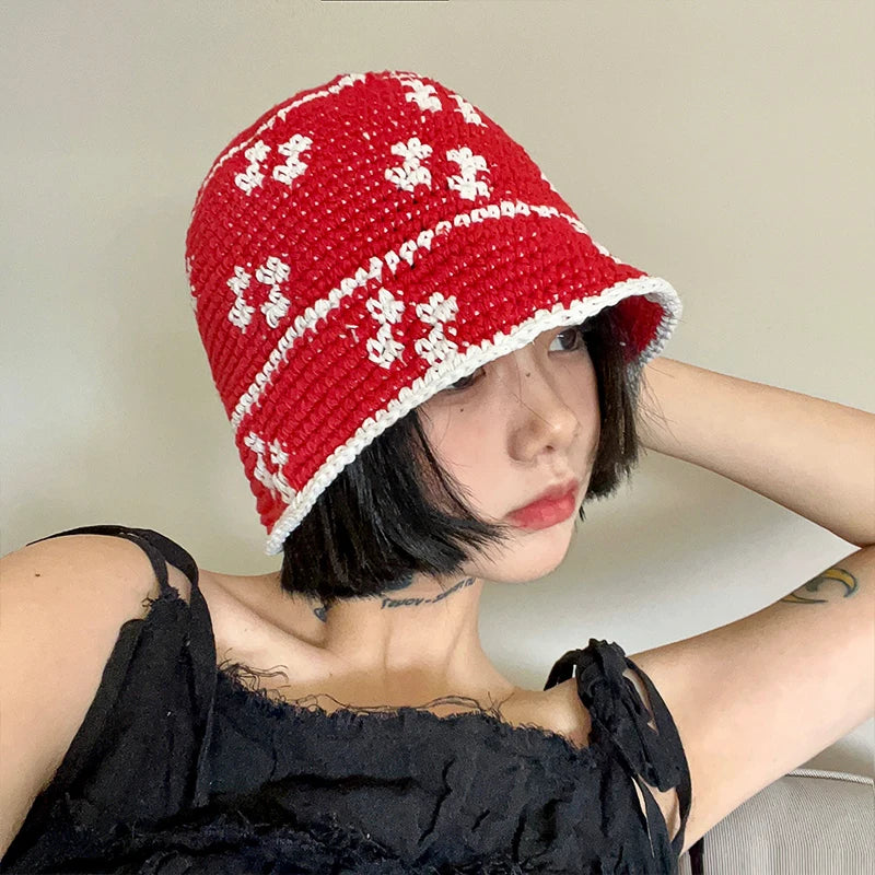 Knitted Flower Korean Handmade Crochet Bucket Hat