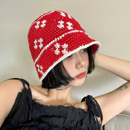 Knitted Flower Korean Handmade Crochet Bucket Hat