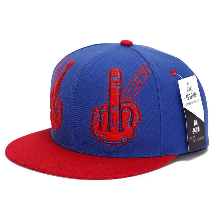 Middle Finger Embroidery Hip Hop Snapback Cap