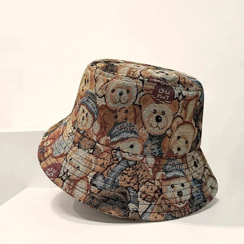 Cute Bear Print Summer Bucket Hat