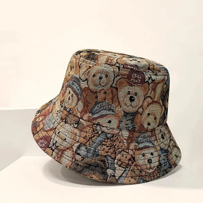 Cute Bear Print Summer Bucket Hat