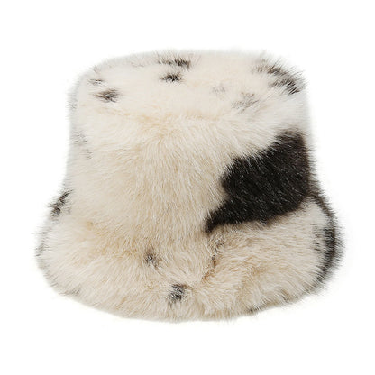 Cow Pattern Plush Fisherman Hat