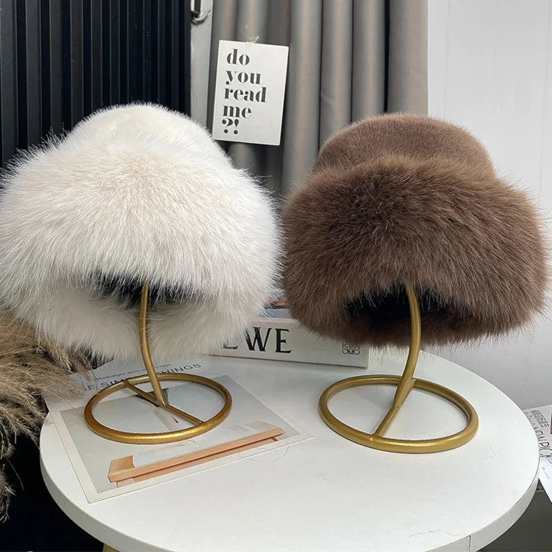 Faux Fur Fox Plush Winter Bucket Hat
