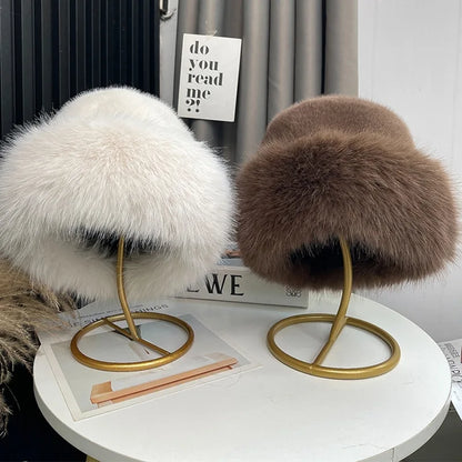 Faux Fur Fox Plush Winter Bucket Hat