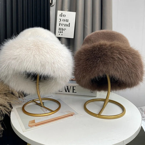 Faux Fur Fox Plush Winter Bucket Hat
