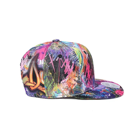 Graffiti Printed Flat Visor Snapback Hat