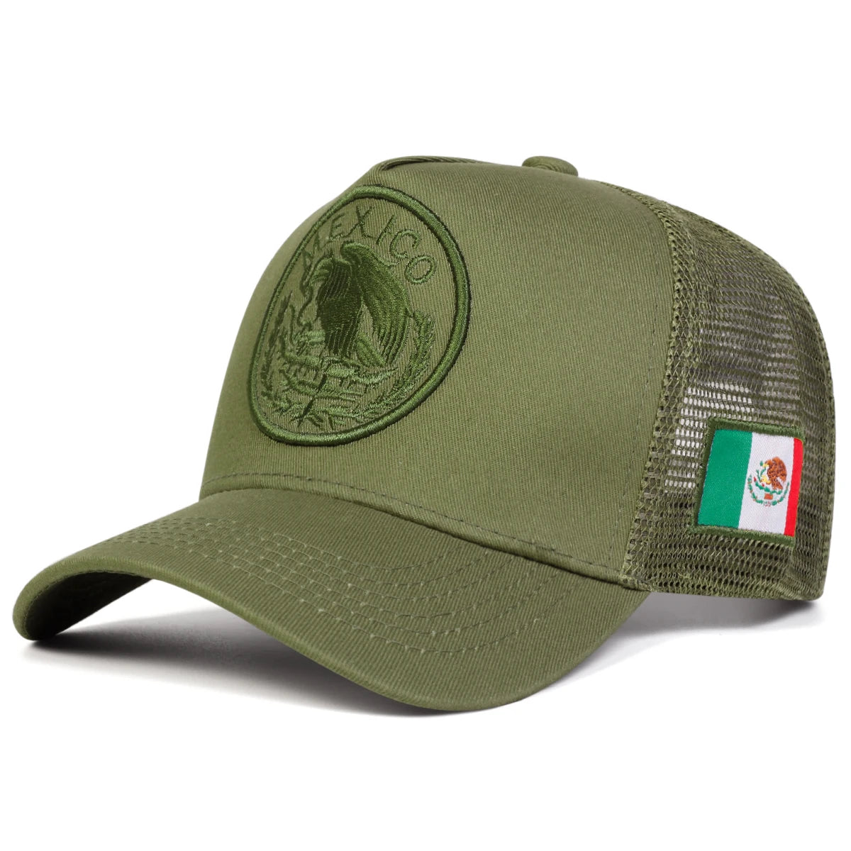 Unisex Mexican Flag Embroidered Mesh Baseball Cap