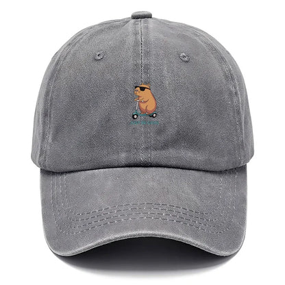 Capybara Cartoon Embroidery Vintage Washed Cotton Baseball Cap