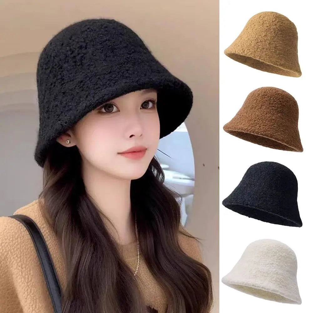 Soft Plush Winter Warm Retro Women Bucket Hat