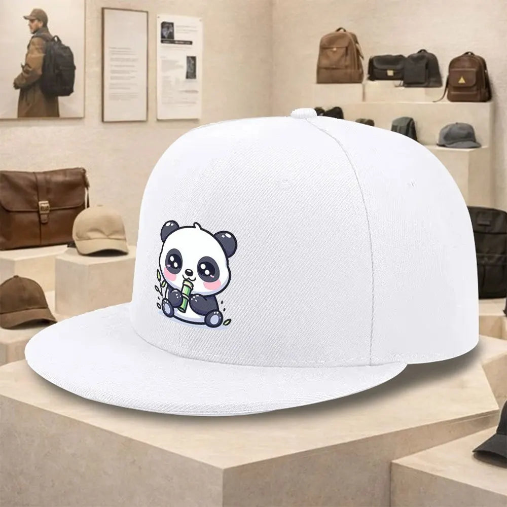 Cute Panda Eating Bamboo Flat Brim Snapback Cap