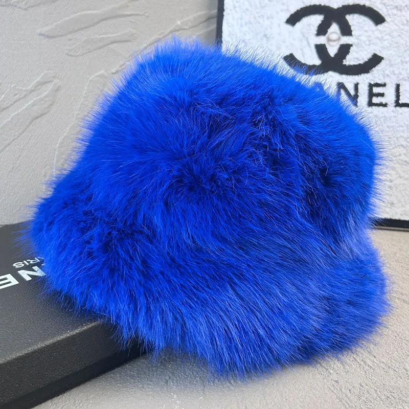 Fluffy Faux Fox Fur Winter Bucket Hat