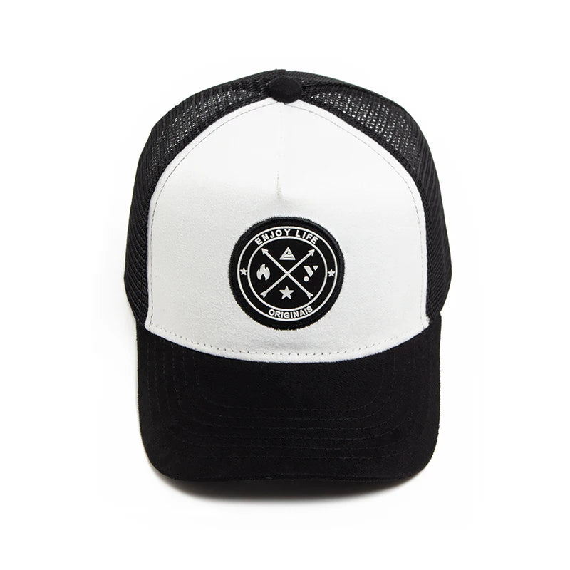 Circular Leather Mesh Trucker Snapback Cap