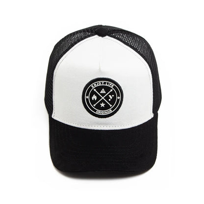 Circular Leather Mesh Trucker Snapback Cap