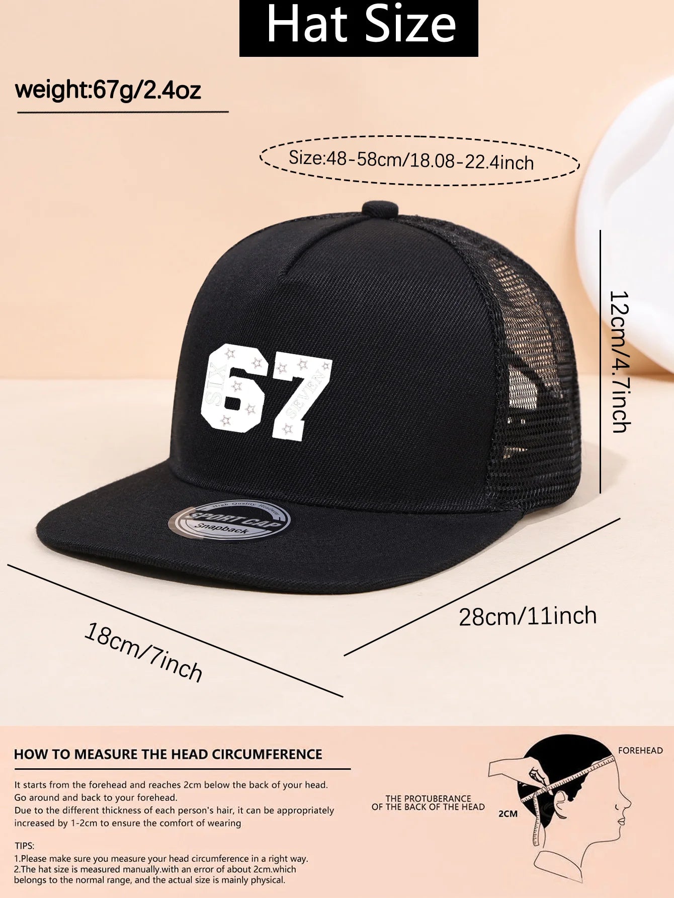 67 Star Embroidered Mesh Snapback Cap