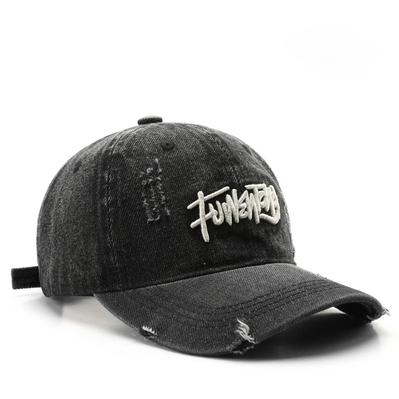 Japanese Retro Washed Denim Letter Baseball Cap