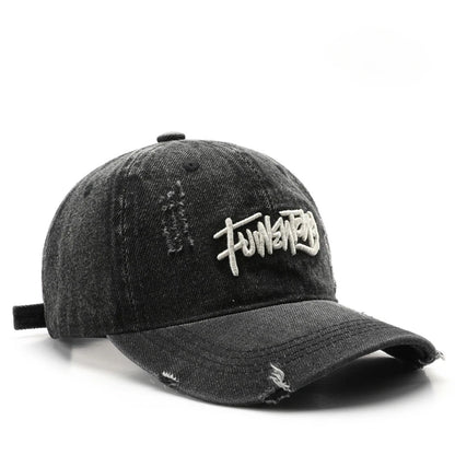 Japanese Retro Washed Denim Letter Baseball Cap