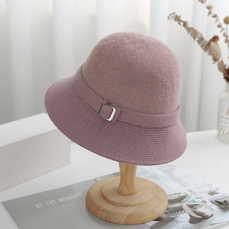 Faux Mink Cashmere Blend Autumn Winter Knitted Bucket Hat