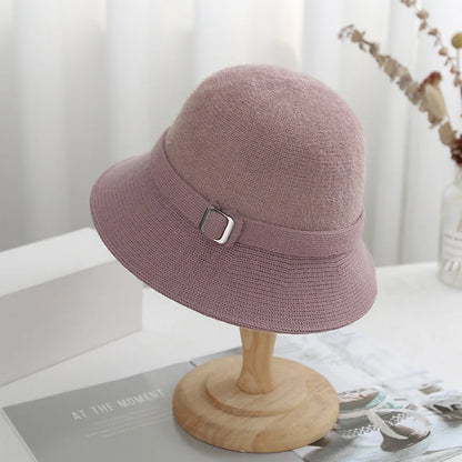 Faux Mink Cashmere Blend Autumn Winter Knitted Bucket Hat