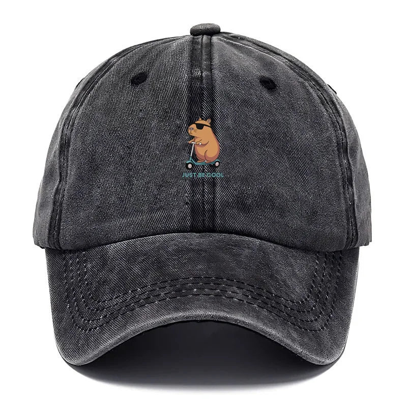 Capybara Cartoon Embroidery Vintage Washed Cotton Baseball Cap