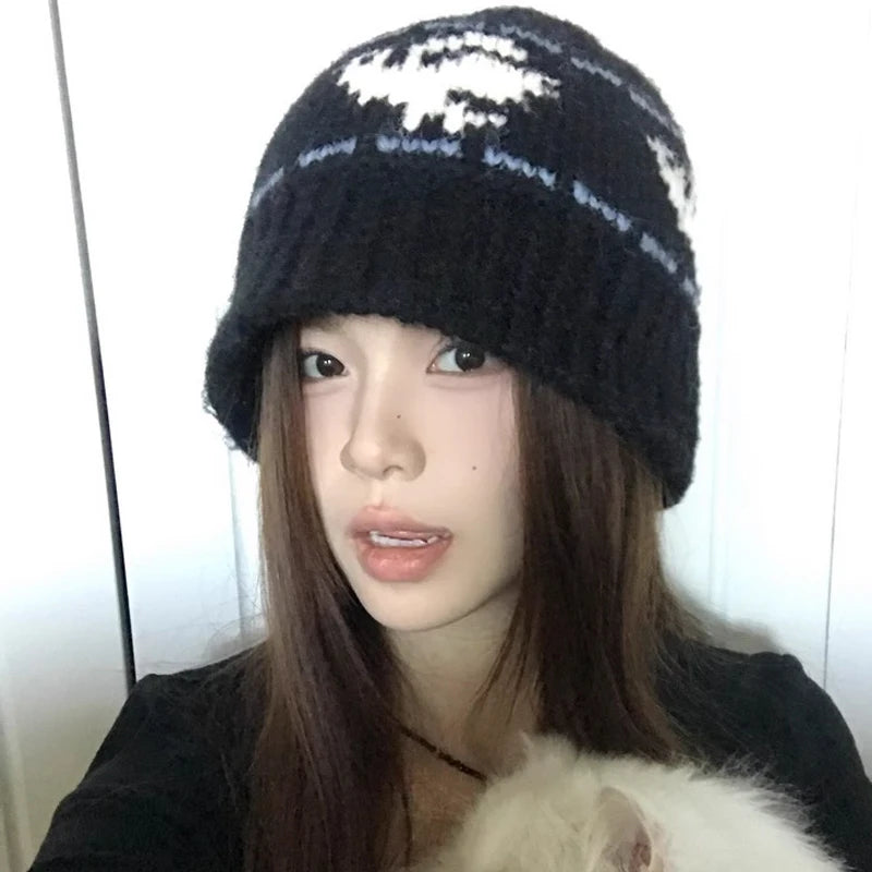 Korean Retro Jacquard Wool Bucket Hat
