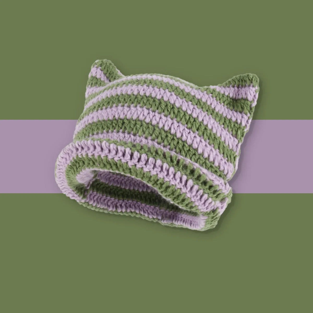 Striped Knit Cat Ears Bucket Hat