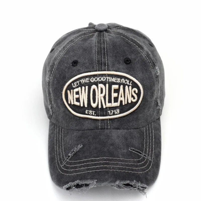 Vintage Letter Embroidered Washed Cotton Baseball Cap