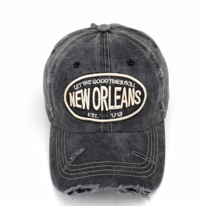 Vintage Letter Embroidered Washed Cotton Baseball Cap