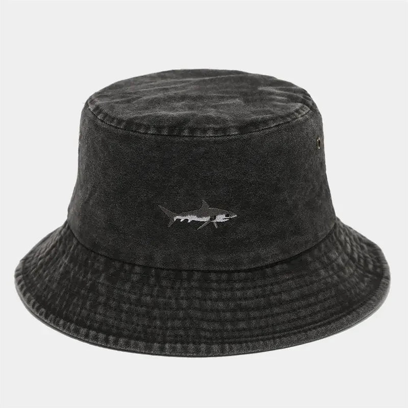 Four Seasons Cotton Cartoon Fish Embroidery Outdoor Bucket Hat