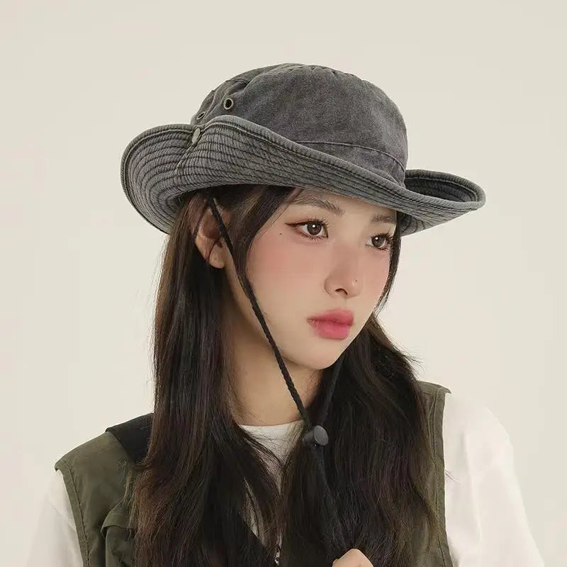 Washed Distressed Large Brim Bucket Hat