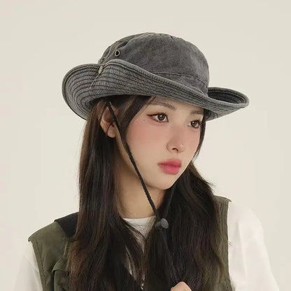 Washed Distressed Large Brim Bucket Hat