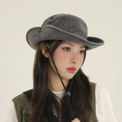 Washed Distressed Large Brim Bucket Hat