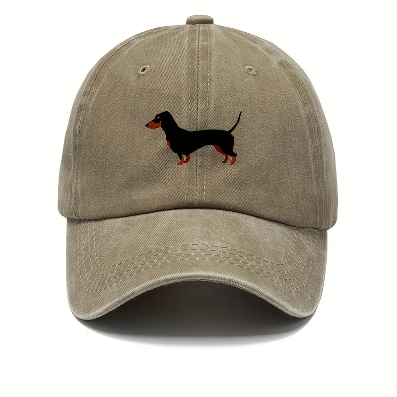 Retro Dachshund Cartoon Print Baseball Cap