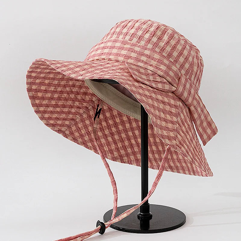 Women's Vintage Pink Plaid Bucket Hat